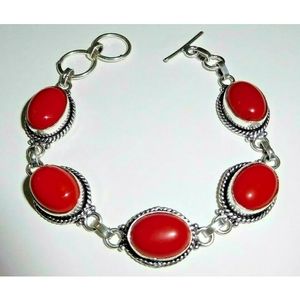 Natural Italian Red Coral 925 Silver Bracelet